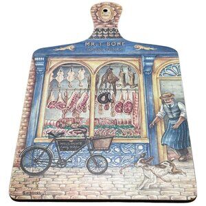Very collectable chopping board area to hang 1890 butcher shop dog Mr. t. READ